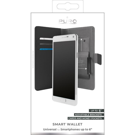PURO Smart Wallet - Univerzální pouzdro s držákem na focení s kapsičkami na karty a peníze, velikost XXL (černá)