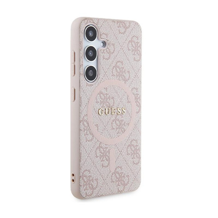 Guess 4G Collection Cuir Logo Métal MagSafe - Étui Samsung Galaxy S24 (rose)