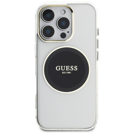 Guess IML Metallfarbener Kreis Klassisches Logo MagSafe - Gehäuse für iPhone 16 Pro (schwarz)
