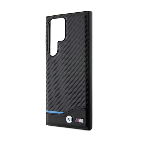 BMW Leather Carbon Blue Line - pouzdro pro Samsung Galaxy S24 Ultra (černé)