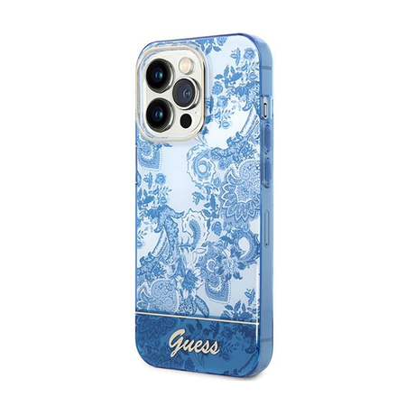 Guess Porcelain Collection - Coque iPhone 14 Pro (bleu)