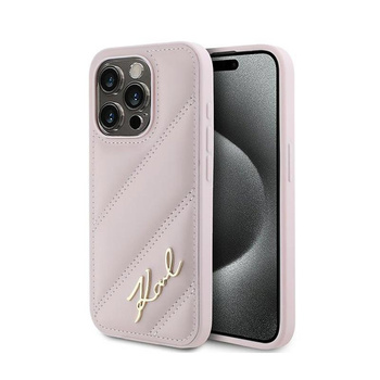 Karl Lagerfeld Diagonal Gesteppte Schrift - iPhone 15 Pro Max Tasche (rosa)