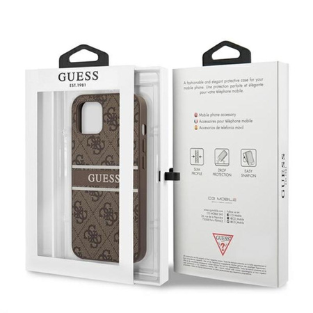 Guess 4G Printed Stripe - pouzdro pro iPhone 13 Mini (hnědé)