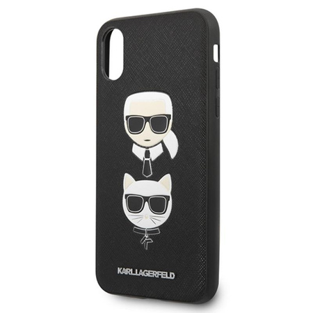 Karl Lagerfeld Saffiano Karl & Choupette Heads - Case for iPhone Xs / X (Black)
