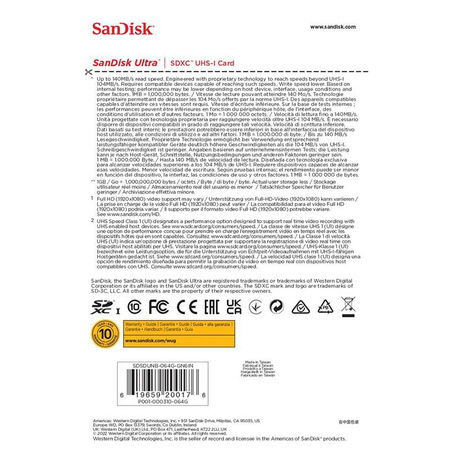 SanDisk Ultra SDXC - Memóriakártya 64 GB Class 10 UHS-I 140 MB/s