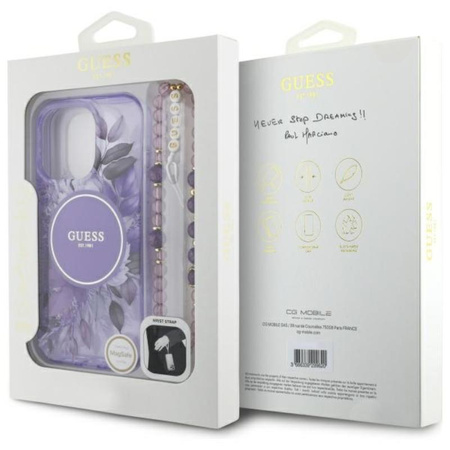 Guess IML Virágok gyöngyszíjjal MagSafe - iPhone 16 Pro tok (lila)