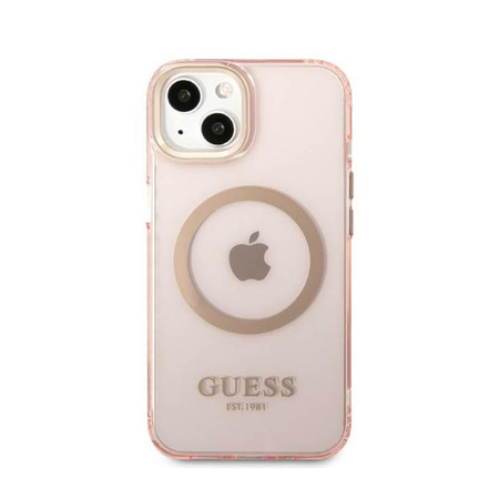 Guess Gold Outline Translucent MagSafe - pouzdro pro iPhone 13 (růžové)