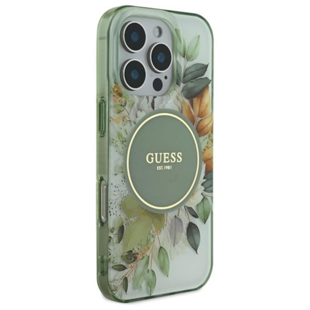 Pouzdro Guess IML Flower & Tonal Circle MagSafe - iPhone 16 Pro Max (zelené)