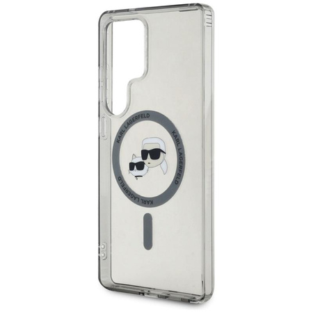 Karl Lagerfeld Button Karl & Choupette Heads Printed Logo MagSafe - Hülle für Samsung Galaxy S25 Ultra (Schwarz)
