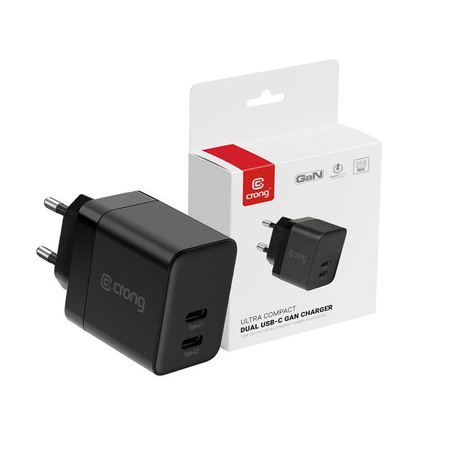Crong Ultra Compact GaN - Wall charger 2x USB-C Power Delivery 35W (Black)