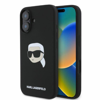 Karl Lagerfeld Silikonové pouzdro MagSafe s potiskem hlavy Karla - iPhone 16 (černé)