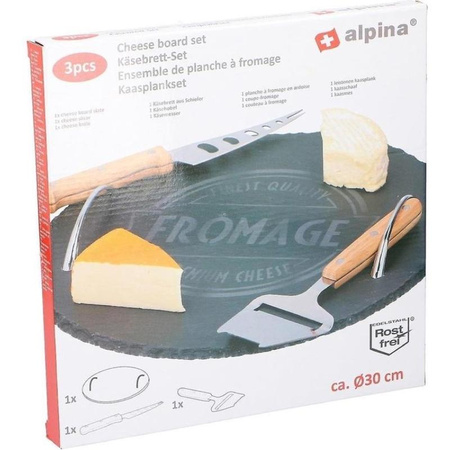 Alpina - Sajtkészlet (tálca, kés és szeletelő) 30 cm átmérővel