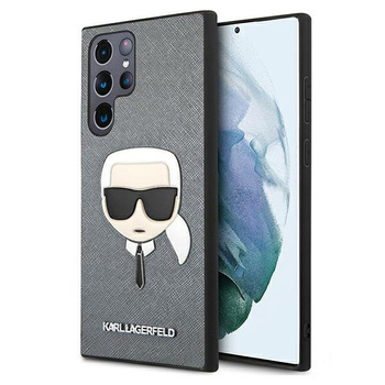 Karl Lagerfeld Saffiano Ikonik Karl`s Head - Etui Samsung Galaxy S22 Ultra (srebrny)