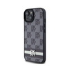 DKNY Ledertasche mit kariertem Monomuster und gedruckten Streifen - iPhone 14 / 15 / 13 (schwarz)
