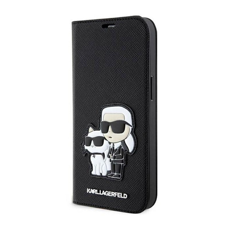 Karl Lagerfeld Booktype NFT Saffiano Karl & Choupette - pouzdro pro telefon 14 Pro (černé)