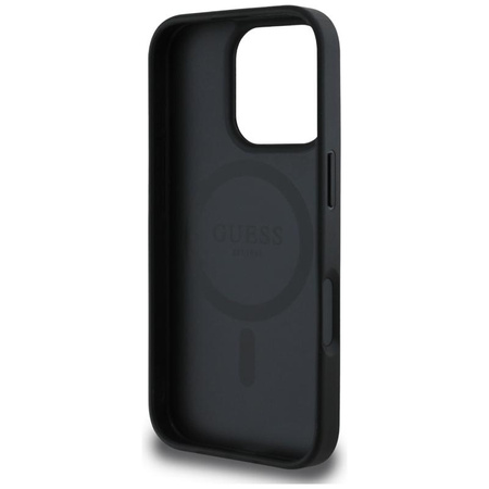 Guess Grained Hot Stamp Peony Triangle Logo MagSafe - Hülle für iPhone 16 Pro (schwarz)