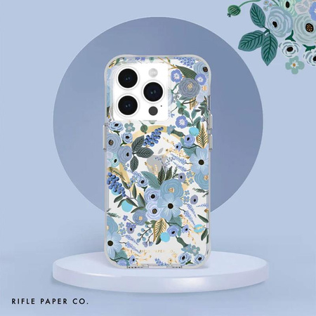 Rifle Paper Clear MagSafe - pouzdro pro iPhone 15 Pro Max (Garden Party Blue)