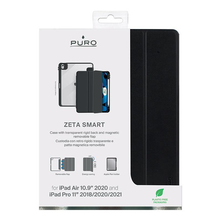 PURO Zeta Smart - Etui pour iPad Pro 11" (2022 / 2021 / 2020 / 2018) / iPad Air 10.9" (2022 / 2020) rabat magnétique amovible + support Apple Pencil (noir)