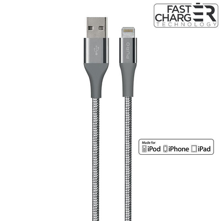 PURO Fabric K2 - Heavy Duty geflochtenes USB-A/Lightning MFi Kabel 1.2m (Space Grau)