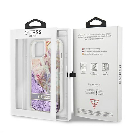 Guess Liquid Glitter Flower - iPhone 13 tok lila)