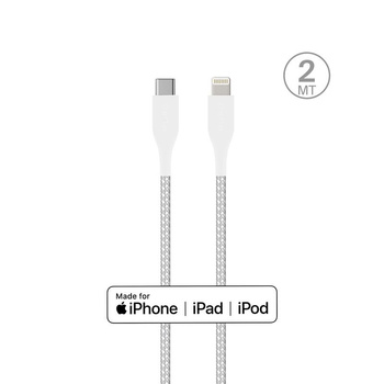 PURO Fabric Ultra Strong - Heavy duty braided USB-C / Lightning MFi cable 2m (white)