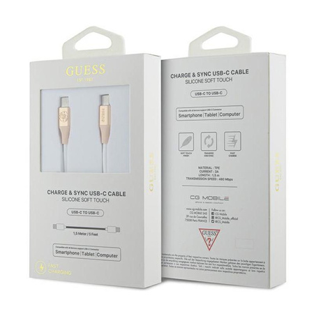Guess Ebossed Logo - Kabel USB-C na rychlé nabíjení USB-C 1,5 m (zlatý)