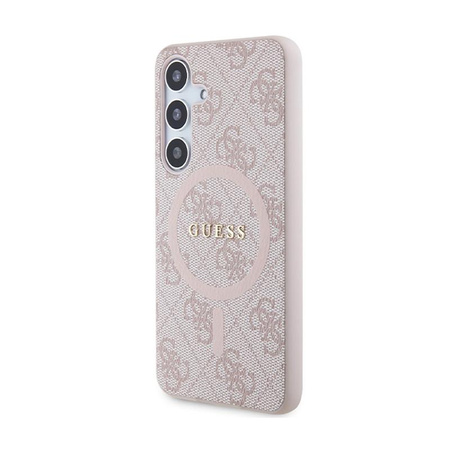 Guess 4G Collection Cuir Logo Métal MagSafe - Étui Samsung Galaxy S24 (rose)