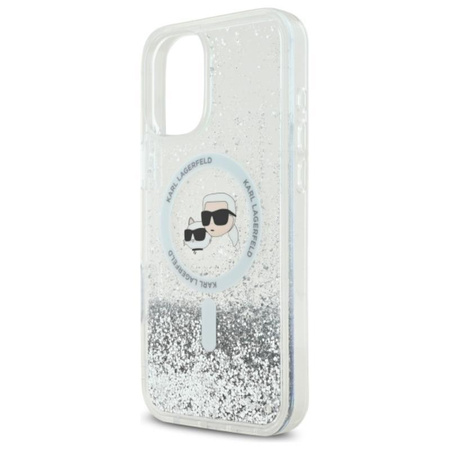 Karl Lagerfeld Liquid Glitter Karl & Choupette Head MagSafe - Pouzdro pro iPhone 16 Plus (průhledné)