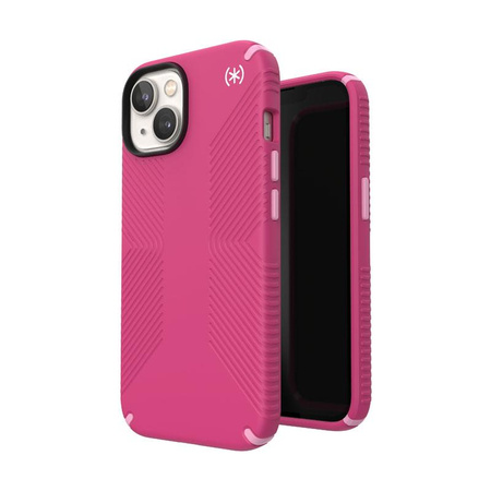 Speck Presidio2 Grip MagSafe - Coque antidérapante pour iPhone 14 / iPhone 13 (Digitalpink / Blossompink / White)