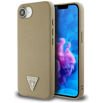 Guess Grained Triangle MagSafe - pouzdro pro iPhone 16e (hnědé)