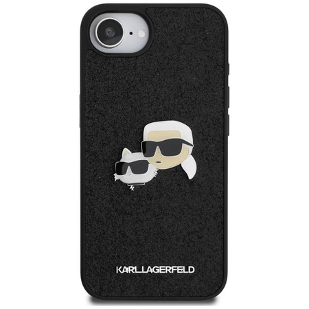 Karl Lagerfeld Fixed Glitter Karl & Choupette Heads Metal Pin - Carcasa para iPhone 16e (negro)