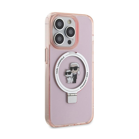 Karl Lagerfeld Ring Stand Karl & Choupette MagSafe - iPhone 15 Pro Tasche (rosa)