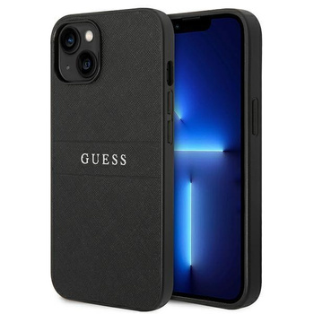 Guess Saffiano Metal Logo Stripes - iPhone 14 Plus Case (black)