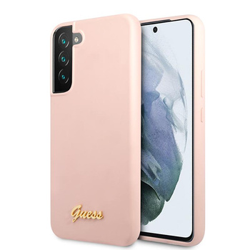 Guess Silicone Script Metal Logo - Etui Samsung Galaxy S22 (różowy)
