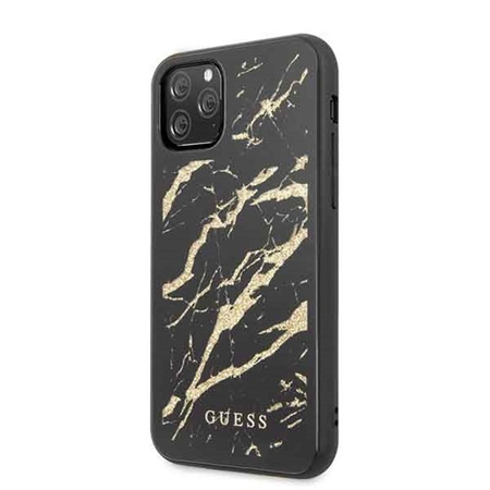 Guess Marble Glass Gold Glitter - Coque iPhone 11 Pro (noir)