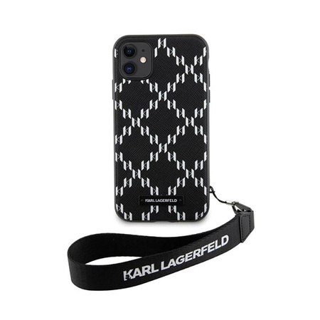 Karl Lagerfeld Monogram Losange Saffiano - tok zsinórral iPhone 11 (fekete)