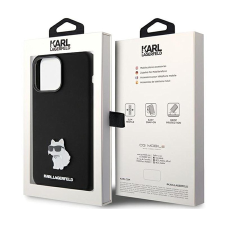 Karl Lagerfeld Silicone Choupette Metal Pin - iPhone 15 Pro Tasche (Schwarz)