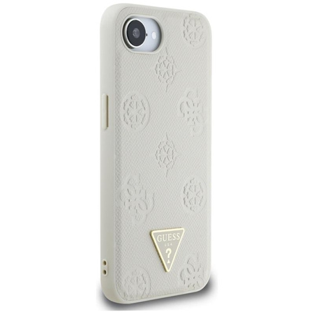 Guess Gekörnte Heißprägung Pfingstrose Dreieck Logo MagSafe - Hülle für iPhone 16e (beige)