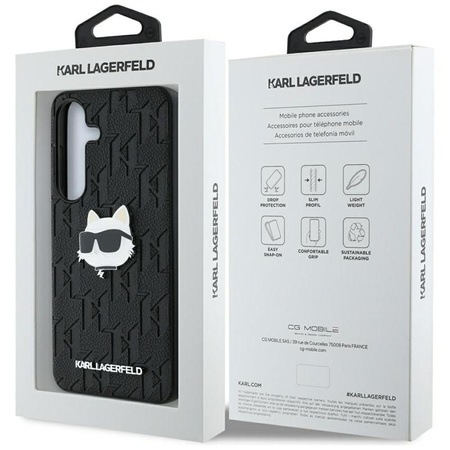 Karl Lagerfeld Leather Monogram Pin Logo Choupette Head - Case for Samsung Galaxy S25 (Black)