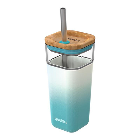 Quokka Liquid Cube - Glasbecher 540 ml mit Strohhalm aus Edelstahl (Teal Gradient)
