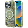 Guess Glitter Flowers Triangle Buttons MagSafe - Coque pour iPhone 16 Pro Max (vert)