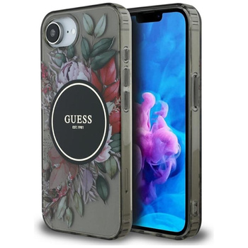 Guess IML Flowers MagSafe - étui pour iPhone 16e (noir)