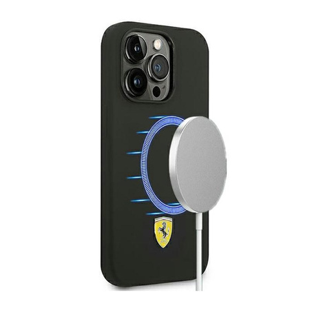 Ferrari Liquid szilikon tok fém logó MagSafe - iPhone 14 Pro Max tok (fekete)