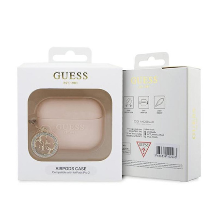 Guess 3D gumový 4G diamantový přívěsek - pouzdro pro AirPods Pro 2 (růžové)
