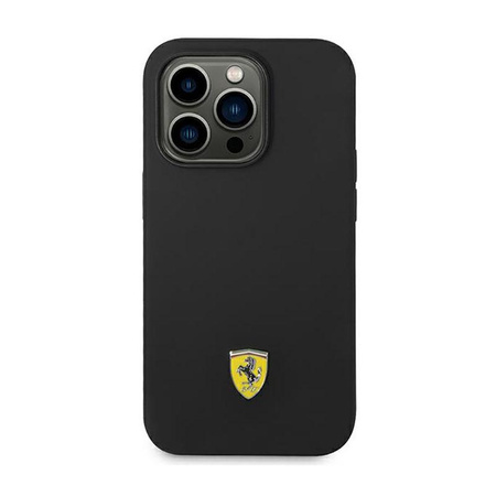 Ferrari Liquid Silicone Case Metal Logo MagSafe - Coque pour iPhone 14 Pro (Noir)