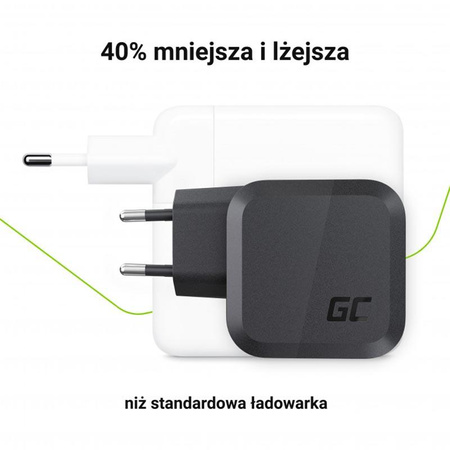 Green Cell - Green Cell GC PowerGaN 65W hálózati töltő (2x USB-C Power Delivery, 1x USB-A gyorstöltés kompatibilis) 3.0)