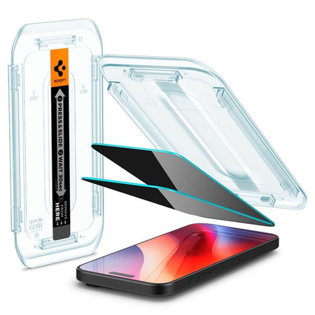 Spigen GLAS.TR EZ FIT Privacy 2-Pack - Verre trempé avec filtre de confidentialité pour iPhone 16 Pro 2 pcs