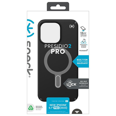 Speck Presidio2 Pro ClickLock & MagSafe - iPhone 15 Pro Max Case (Black / Slate Grey / White)