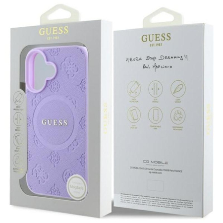 Guess Saffiano Peony Classic Logo MagSafe – Hülle für iPhone 16 (violett)