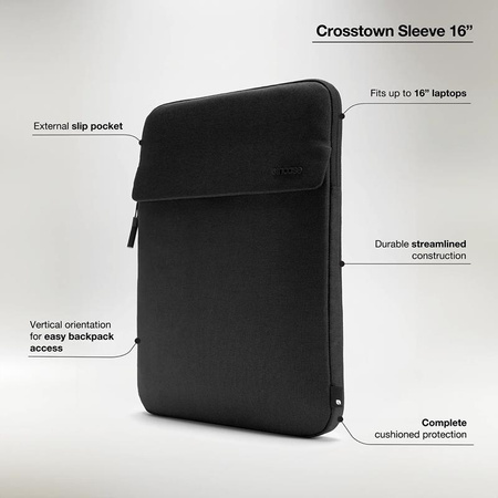 Incase Crosstown Sleeve with Woolenex - Case with Pocket for MacBook Pro 16" (M4/M3/M2/M1/2024-2021) (Black)